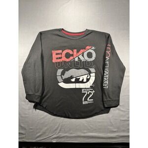 Vintage Y2K Ecko Unltd. Men's XL Long Sleeve Waffle Knit Thermal Shirt Black Red